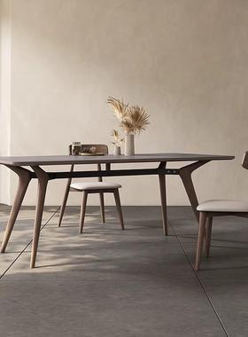 实木岩板木板餐桌CZ022090现代简约意式极简长形胡桃色白蜡灰色岩