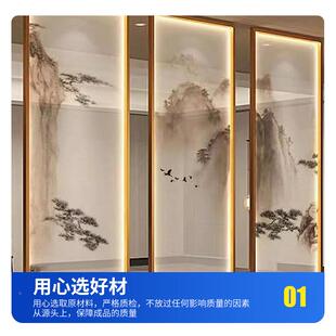 术新中12448式双层渐夹丝变山水画断客厅玄关艺夹隔丝玻璃夹丝玻