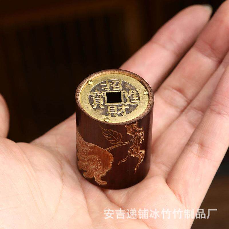 老子煤工竹铜钱盖置置手雕刻竹制紫砂壶盖托茶盖搁2023224小架茶