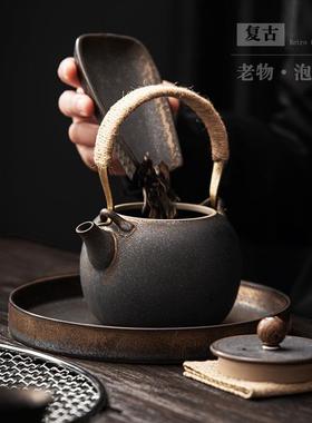 复古陶瓷壶容量大餐厅民泡茶茶壶中式宿提梁壶tlh22042创意提壶带