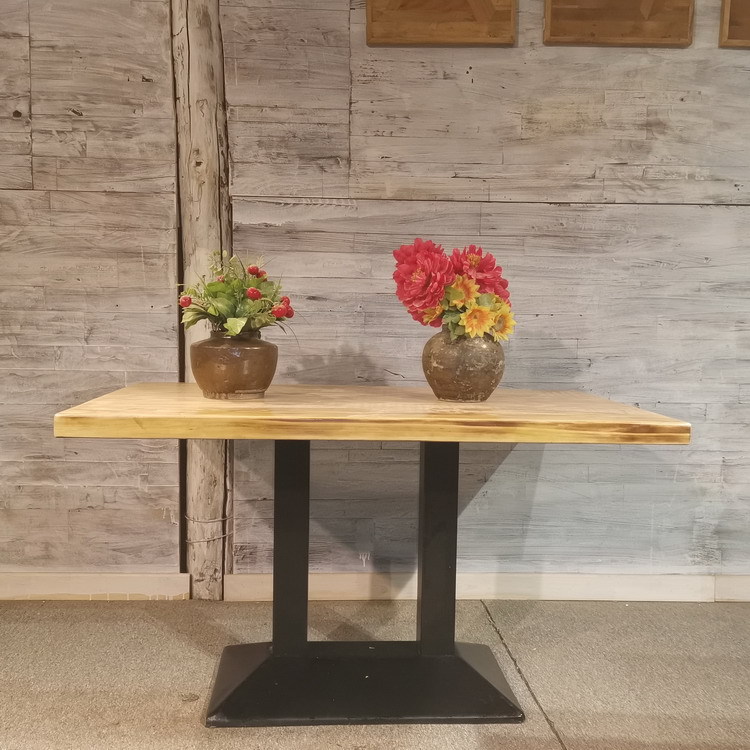 松木实木餐厅饭店餐桌碳化木火烧木餐桌面北京天津家具厂家批发