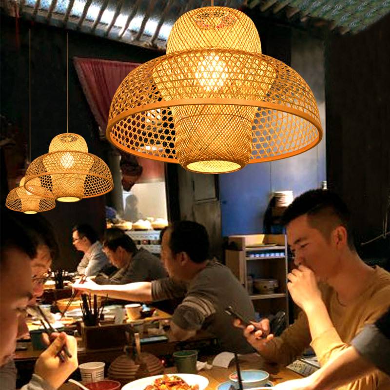 新中式餐厅竹艺吊灯农家乐竹编个性日式竹子创意圆桌民宿客栈灯具