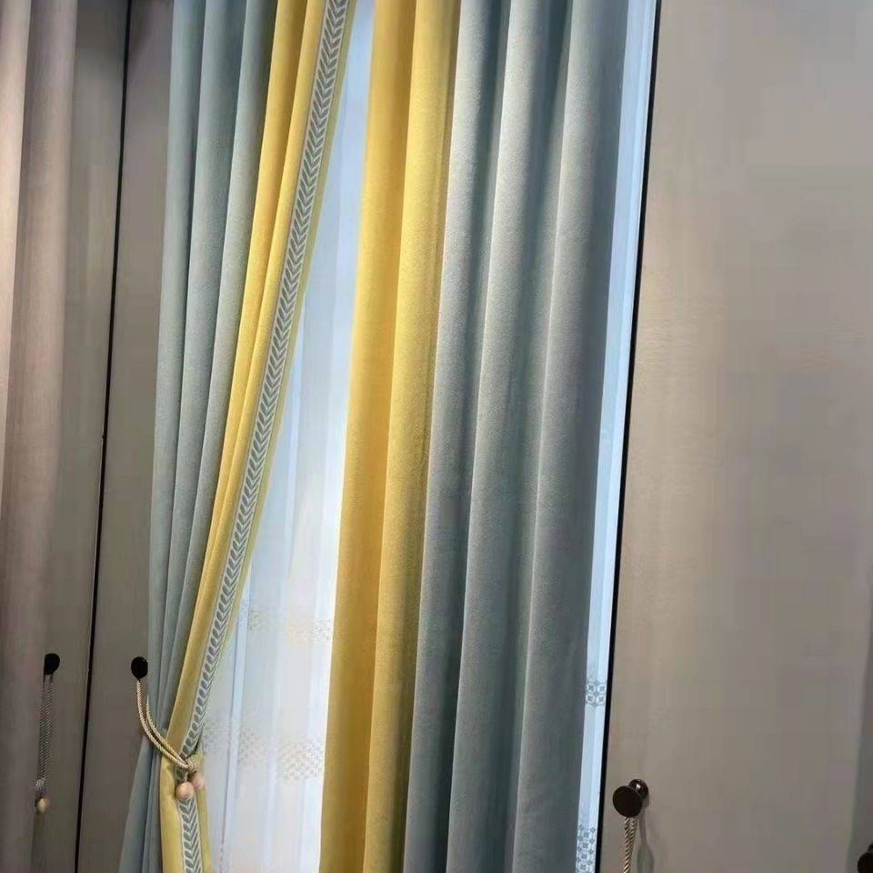加厚雪尼尔无缝拼接窗帘卧室客厅婚房飘窗遮光现代简约小清新窗帘