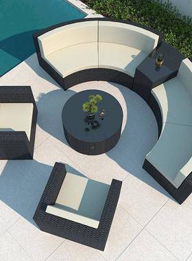 LT321组#藤编沙发UJU合庭院花园休户闲室外客厅半圆弧形藤椅露J台