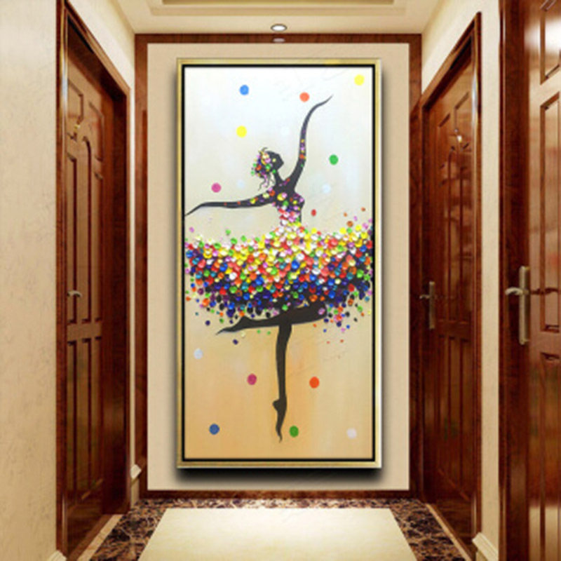 欧式抽象高端纯手工油画酒店大厅装饰画竖版简约艺术画芭蕾舞者