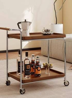 中古藤推车实木可移动边几GYY小几客厅收纳置物架编简茶约小小餐t