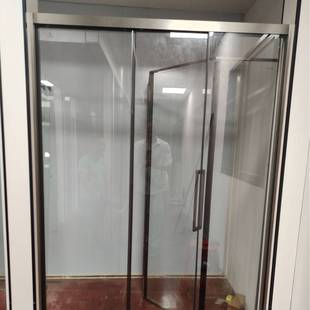 出口贝宁一字型淋浴房卫生间淋浴玻璃隔断白色全包框不锈钢联动门