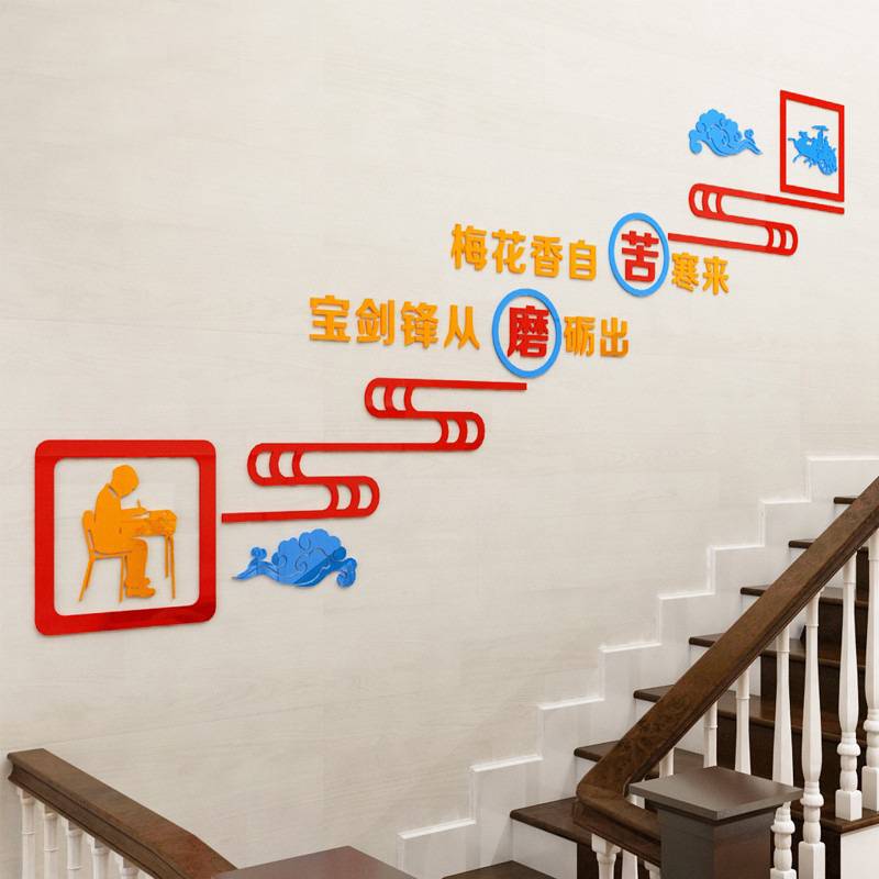 学校楼梯间过道布置装饰文化墙贴校园励志标语学校梅花香自苦寒来