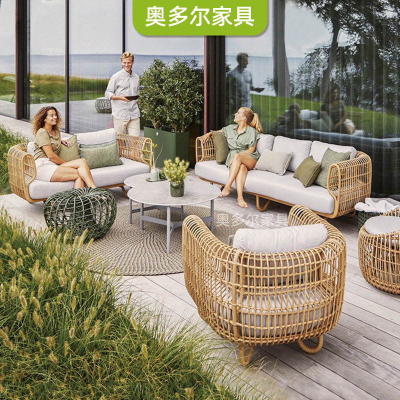 户外藤编沙发茶几组合庭院花园露台休闲编织藤椅室外防水防晒沙发