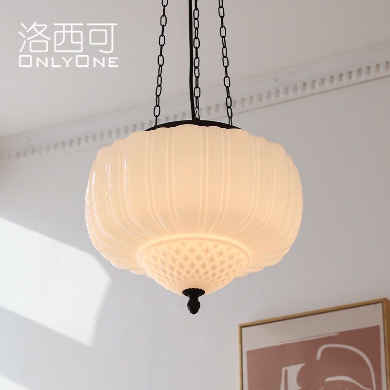 洛西可 法式复古白色玻璃吊灯 老上海卧室餐厅岛台衣帽间民宿灯具