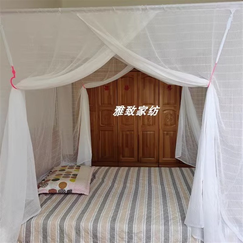 蚊帐家用2024新款免安装白色加厚加密双开门卧室棉纱老式穿杆定制