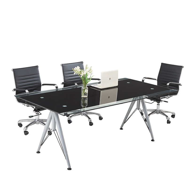 简约现代办公桌会议桌钢化玻璃洽谈桌条形桌钢架会议台培训桌