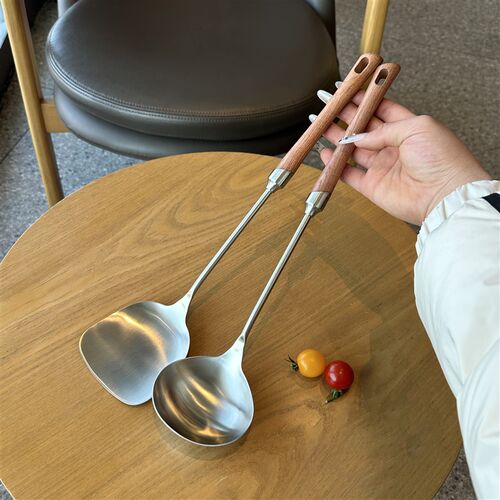 出口304不锈钢锅铲 家用炒菜铲子厨具套装木柄炒勺 汤勺 家用菜铲
