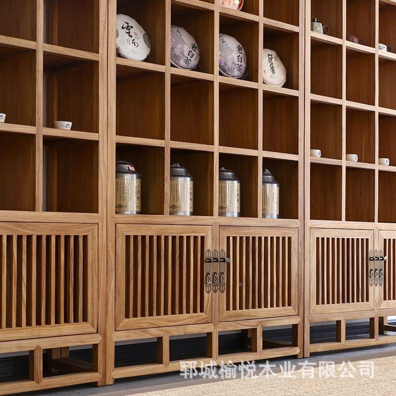 柜老实合榆木书EUB架客厅新中式木组书架原木博古架陈列展示柜子