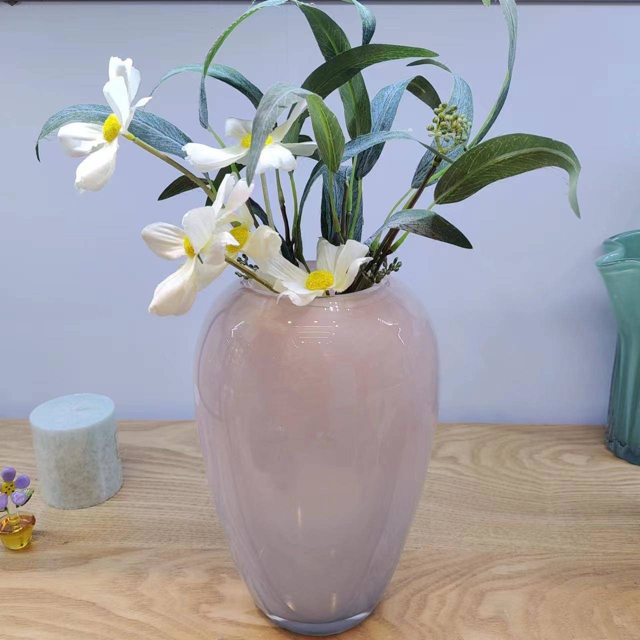现代花简约玻璃花瓶粉色家居软装2108创水品培容器插玻璃饰意白菜