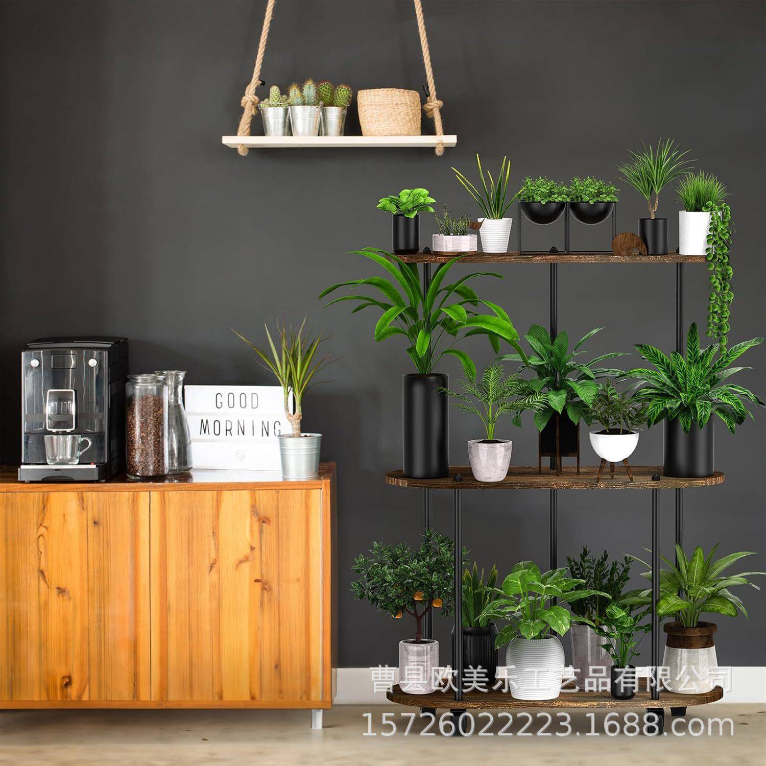 带轮子植物支架3层植物架z-1022室内花阳盆架美式靠墙村台花盆花