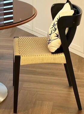 实木餐克椅约中复计古风简绳编椅设师瑞椅家用客厅可叠放绳WSY编