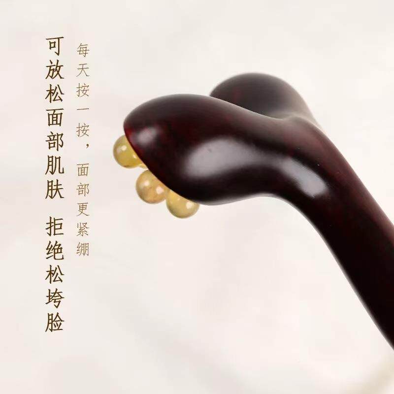 缎光穴紫檀鹿角头部经五络按106摩器下抓头颚按摩爪挠头球点拨筋