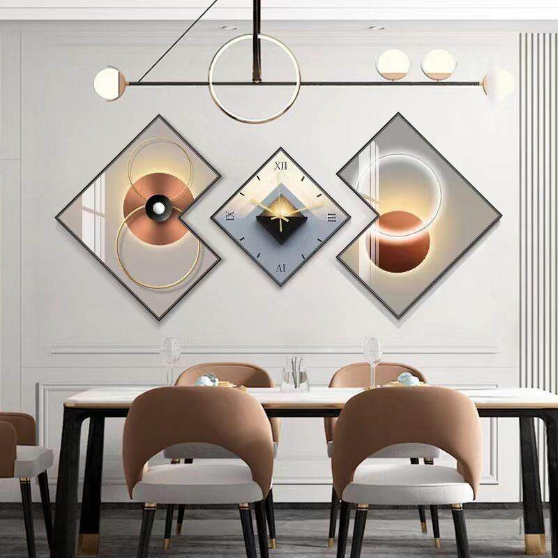 现代简约餐厅装饰10079502画时餐钟奢创轻意壁画带厅钟表挂画免打