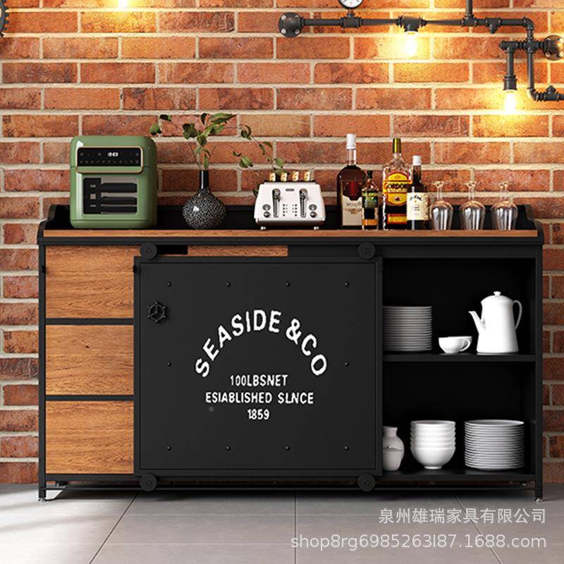 美式lof复t业风餐边柜铁艺4554实木古储物柜工客厅厅餐茶水柜酒吧