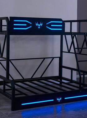 电竞床酒店宾馆上下铺双层铁架高低床学校网吧子母床家用懒人彩灯