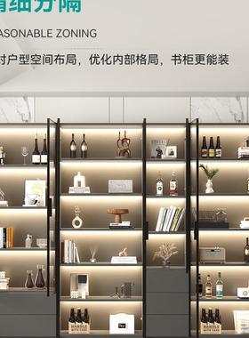 书w柜带玻璃酒柜轻奢可定用展门示客厅一体整MFF墙家到顶书架实木