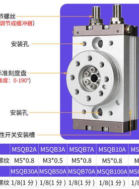 90度153480度气动HRQ动旋转气缸MS1QB-3A7A10A摆2030A50A70A00AA2