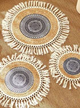 NV3草编蒲复古西米亚流苏编织形坐垫地上XSC坐墩坐凳阳圆台团家用