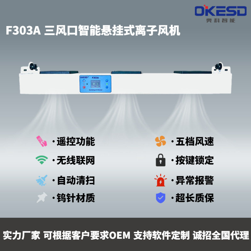 三头悬挂无线联网工业除静电风机