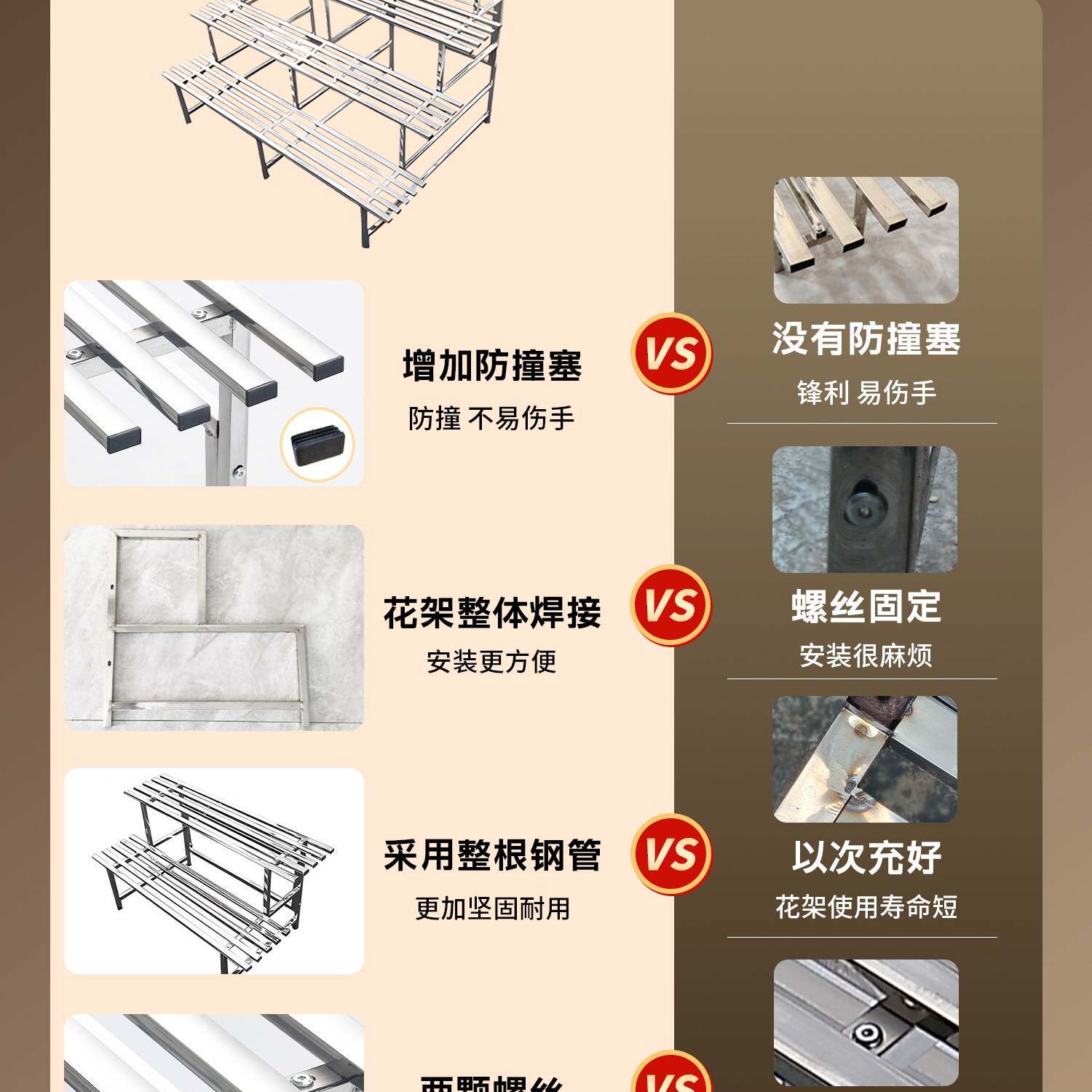 不锈钢花架子多肉置物架阶梯落地式多层客厅绿植摆放架户外花盆架