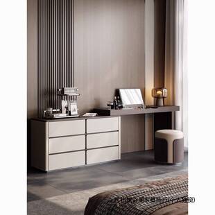 意式翻盖实木梳妆台收纳柜一体卧室现代简约感中古烤漆化妆桌