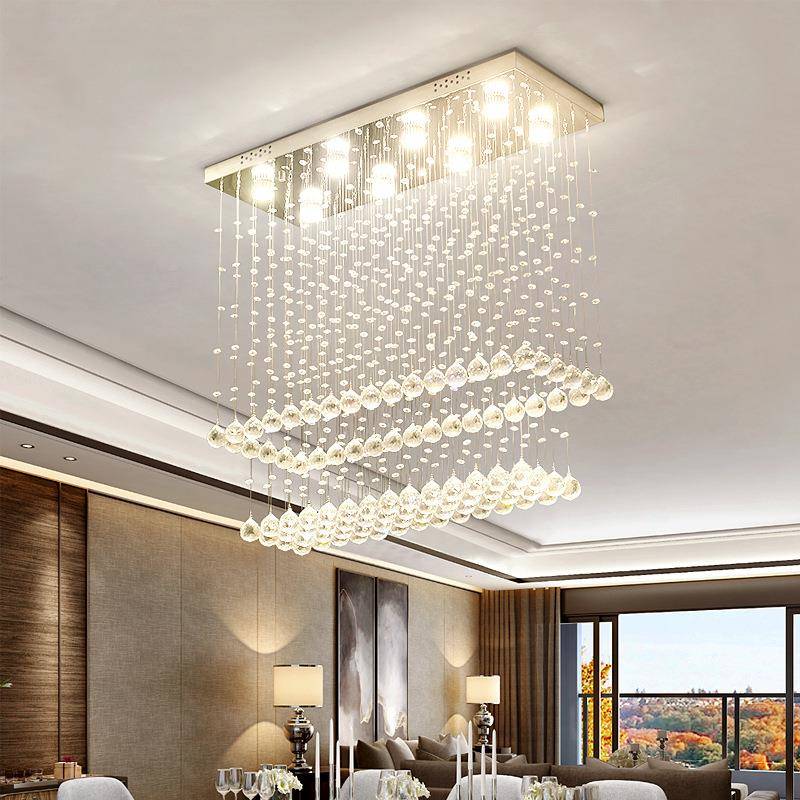 跨境餐l厅e长形长条水857晶方吊灯现代简约个性吧台家用饭厅隔断d