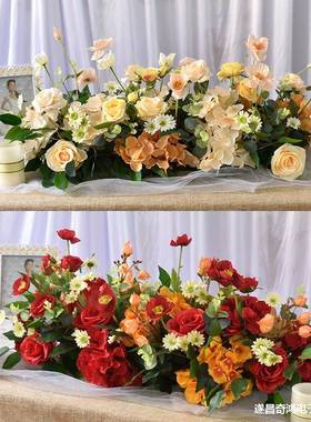 会花餐厅长桌桌摆花摆花商务议桌桌面装饰台花宴会布置餐桌B65118