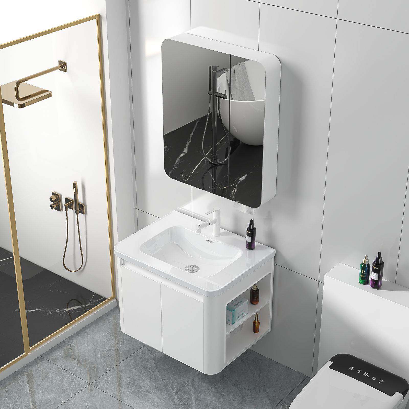 加厚蜂窝铝浴室柜组合圆弧一体陶瓷盆卫生间侧边收纳柜洗漱台盆柜