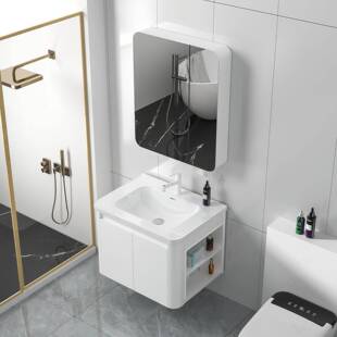 加厚蜂窝铝浴室柜组合圆弧一体陶瓷盆卫生间侧边收纳柜洗漱台盆柜