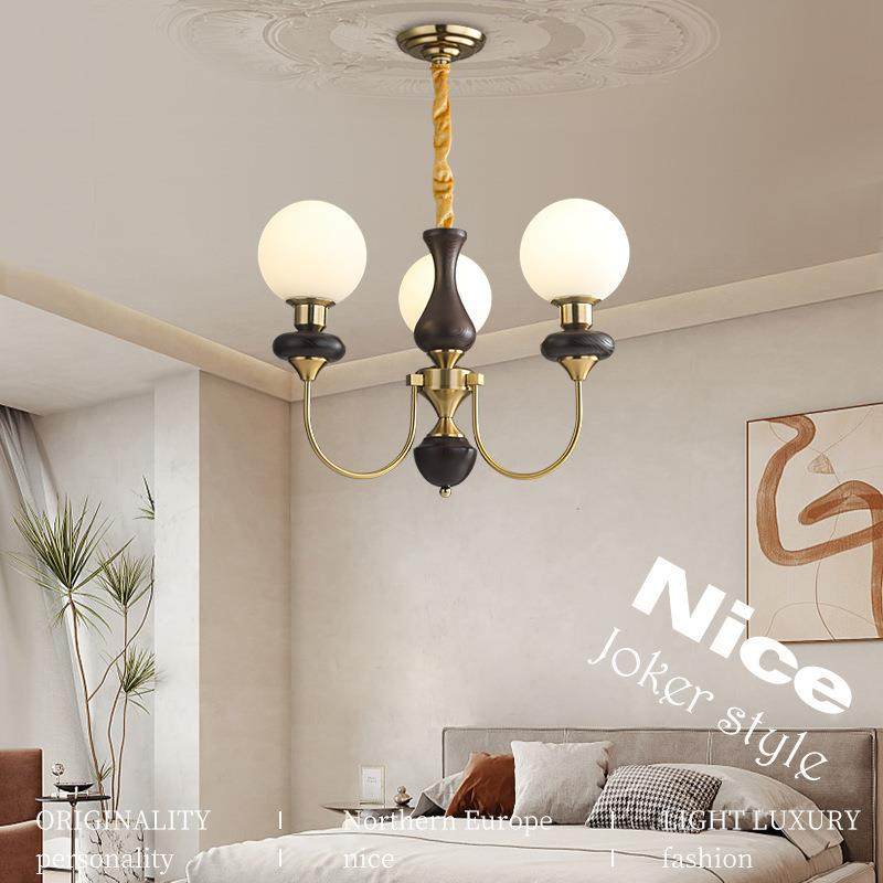 护眼古风实木卧室中餐厅魔豆厅美铜吊灯式复古客书219房南洋衣帽