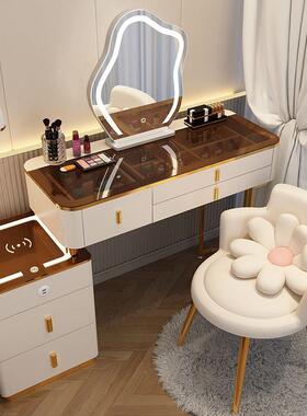 新款实油木梳妆台奶现代简约46455风小户型化妆卧室床头斗柜一体桌妆台