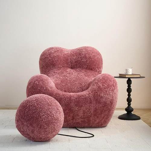 妈妈怀的抱懒人213发网椅红可拆洗客厅羊沙羔毛单人沙发设计师休