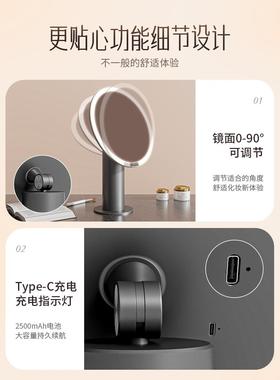 ?2025款镜子妆镜化台FXR式家用led新带宿灯桌面学生舍办公室高清