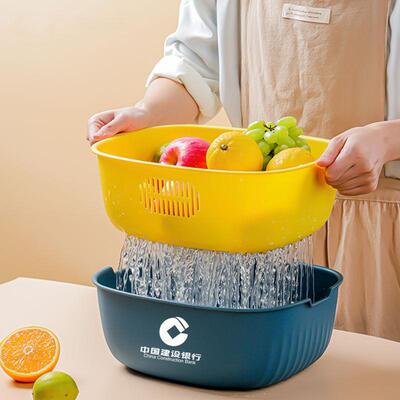 沥水篮双厨lgo印字房水o果洗898菜篮多功能塑料沥水层收纳筐