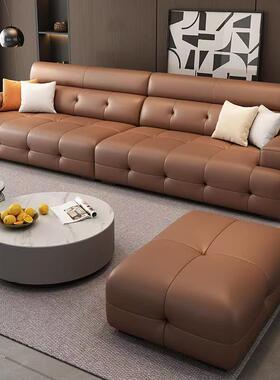 客劳伦约斯沙发猫IHC爪皮简现小代大户型厅意式轻奢直排皮艺沙发组合
