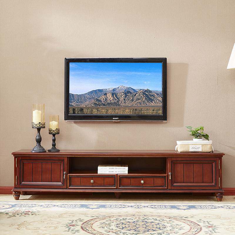 美式实木电视柜客厅家具视听影视柜2米长度低柜双开门双抽屉柜子