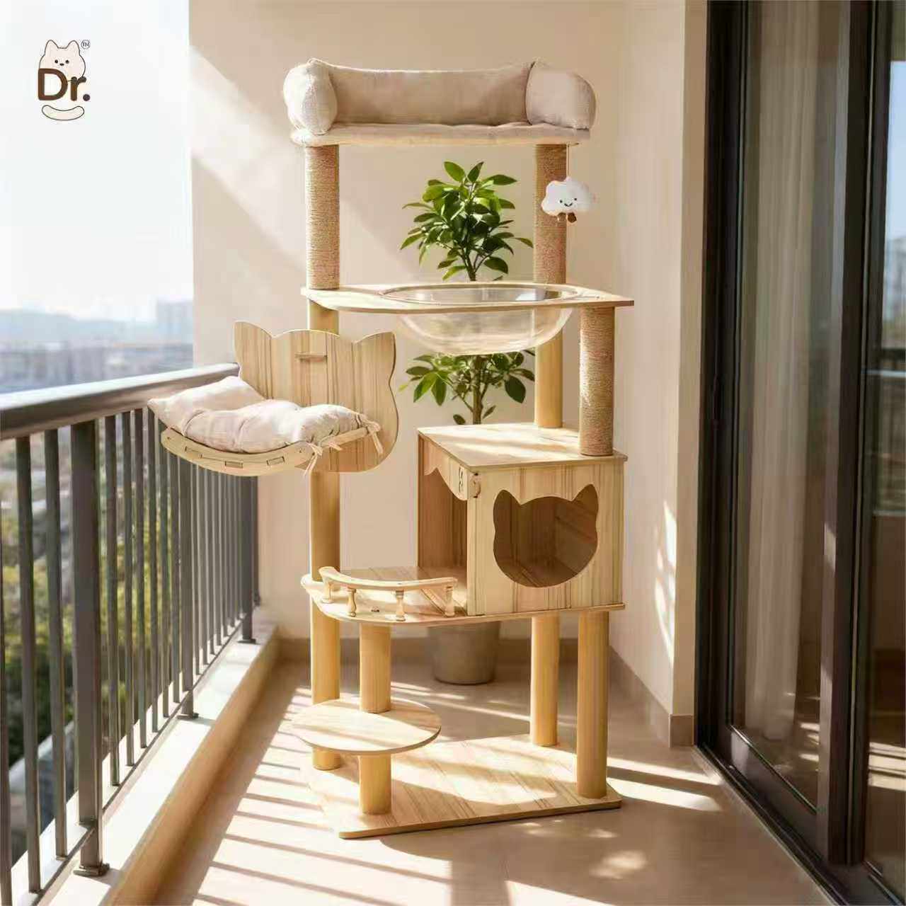 实木多层立柱猫爬架猫抓板成猫
