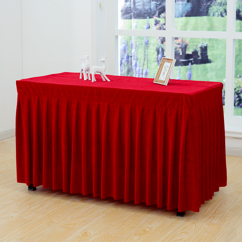 加厚商务金丝绒桌套长方形桌罩会议室办公室展会台裙定制红色桌布