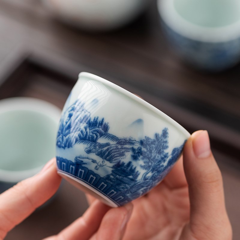 青花瓷主人杯单杯仿古小茶杯陶瓷缸杯家用茶盏功夫茶具客杯品茗杯
