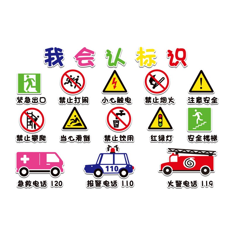 幼儿园安全标识雪弗板贴纸画环创主题墙成品教室走廊楼梯墙面装饰