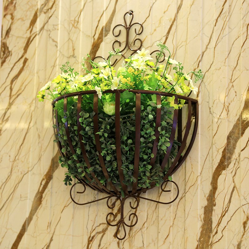 欧式田园铁艺壁挂半圆形花架阳台客厅装饰上墙式挂篮花盆架子