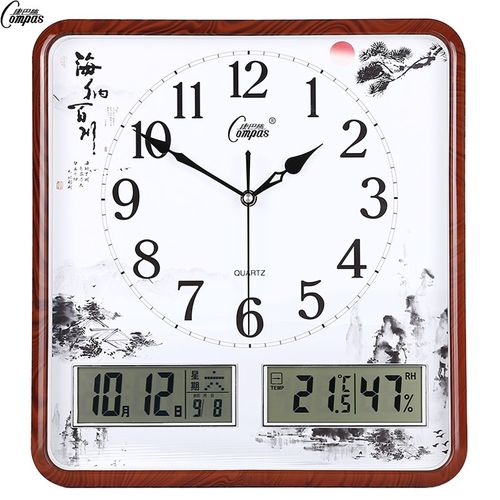 康巴丝电子挂钟客厅钟表现代静音挂墙简约时尚日历时钟石英钟家用
