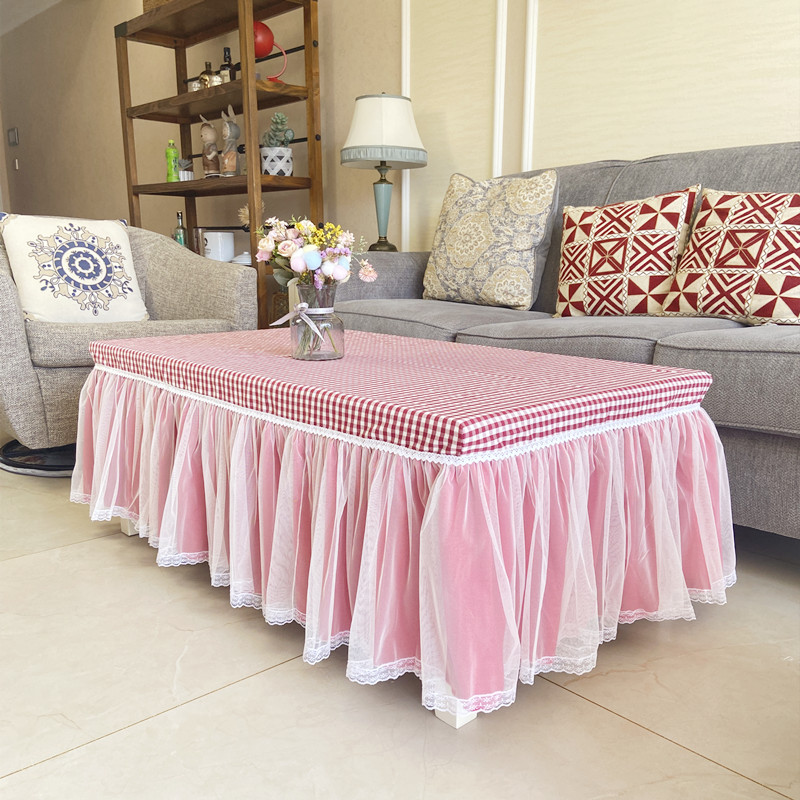 新款格子布艺桌布长方形茶几罩升降电炉烤火炉防尘罩家用电视柜罩