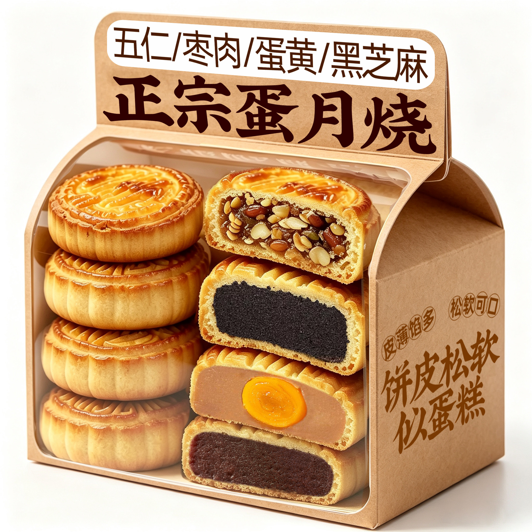 蛋月烧月饼正宗老式传统多口味蛋糕点五仁黑芝麻蛋黄枣泥中秋点心